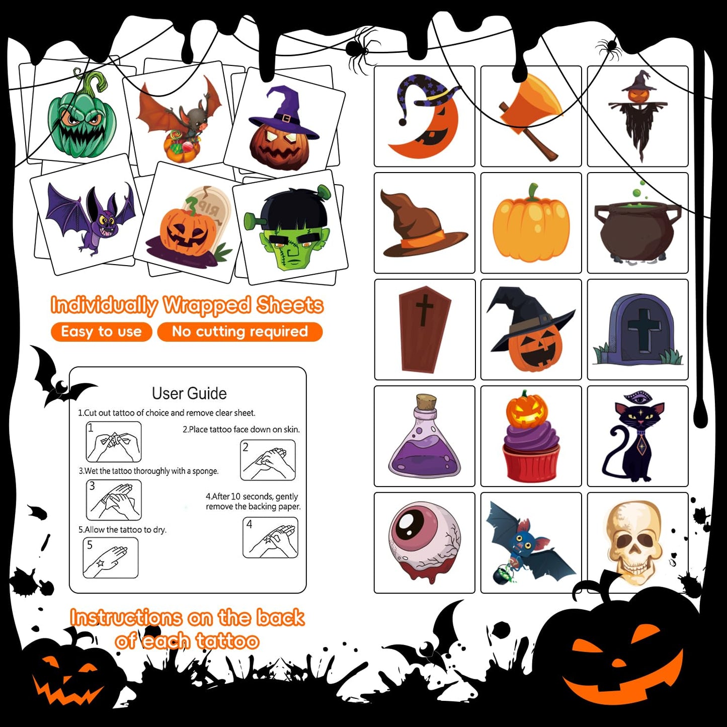 Halloween temporary tattoos for kids, 190 pcs Glow in the Night temporary tattoos, Trick or treat gift Ghost Monster Pumpkin Tattoos