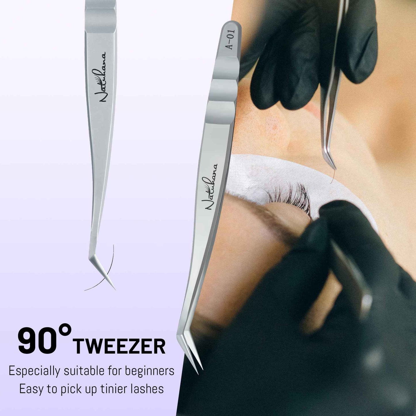 Natuhana High Precision Lash Tweezers for Individual and Volume Eyelash Extensions Premium Stainless Steel Curved Fiber Tip Professional Isolation Tweezer