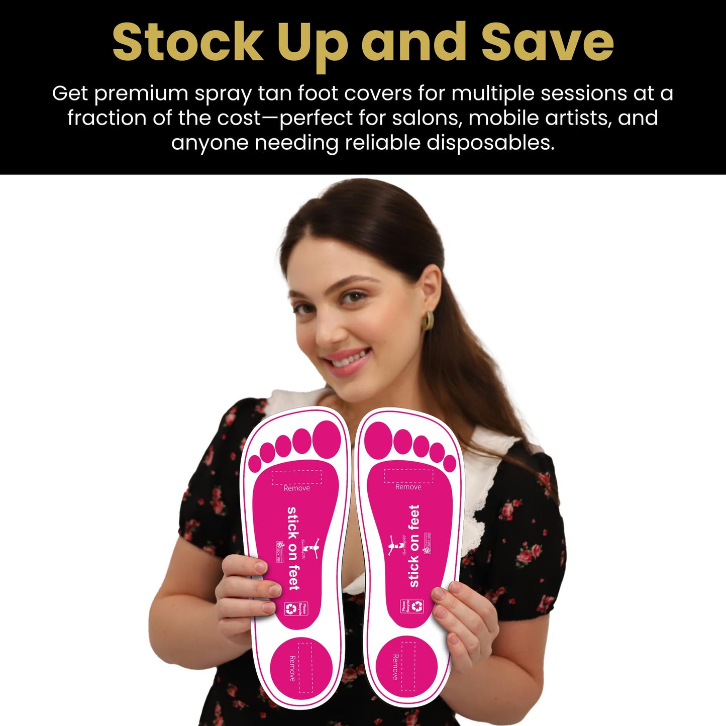 STICKONFEET 120 Pairs Premium Feet Pads for Spray Tanning – Disposable Spray Tan Feet Pads – Easy-to-Use Foot Protectors Designed for Salons and Mobile Spray Tanning Professionals