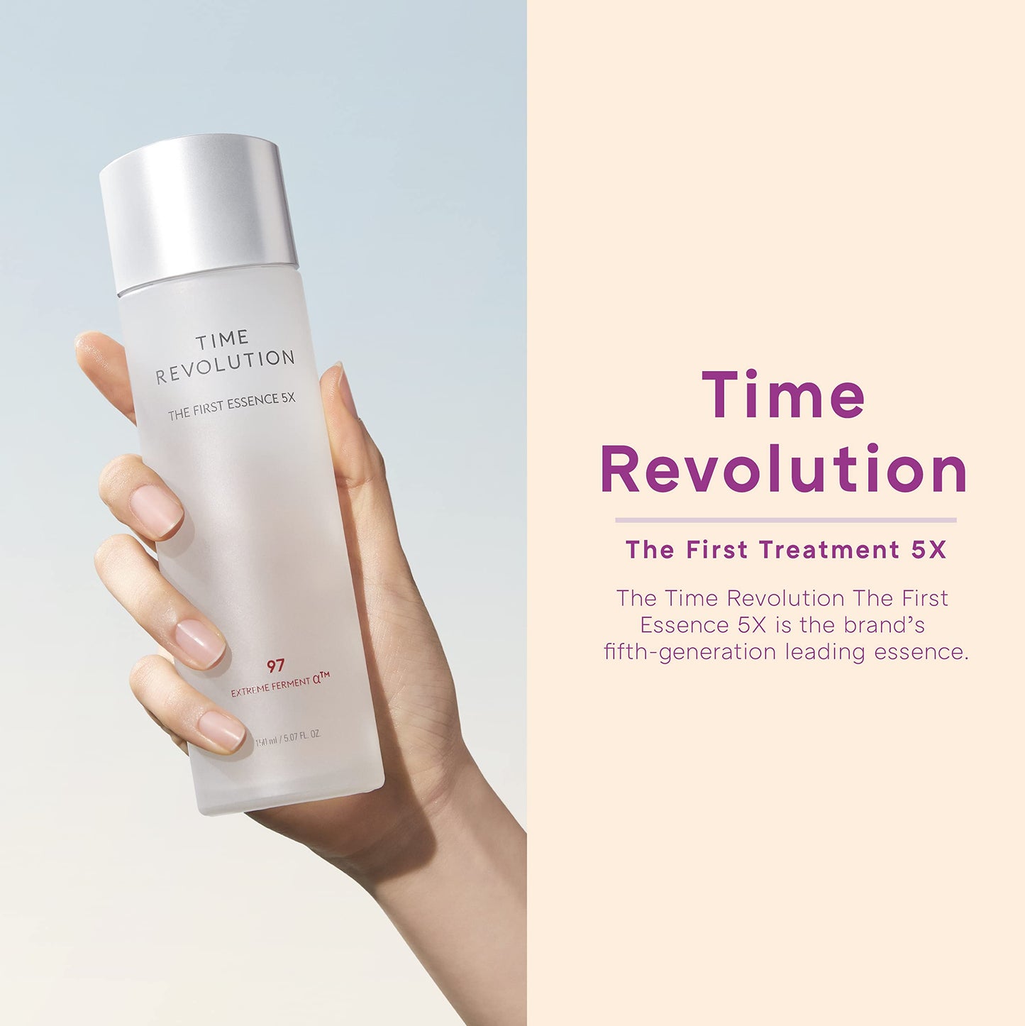 MISSHA Time Revolution The First Essence 5X (5th Gen) 5.07 Fl oz/ 150ml, Korean Face Essence, Facial Toner, Glass Skin, Hydrating Firming pH Balancing Toner for All Skin Types