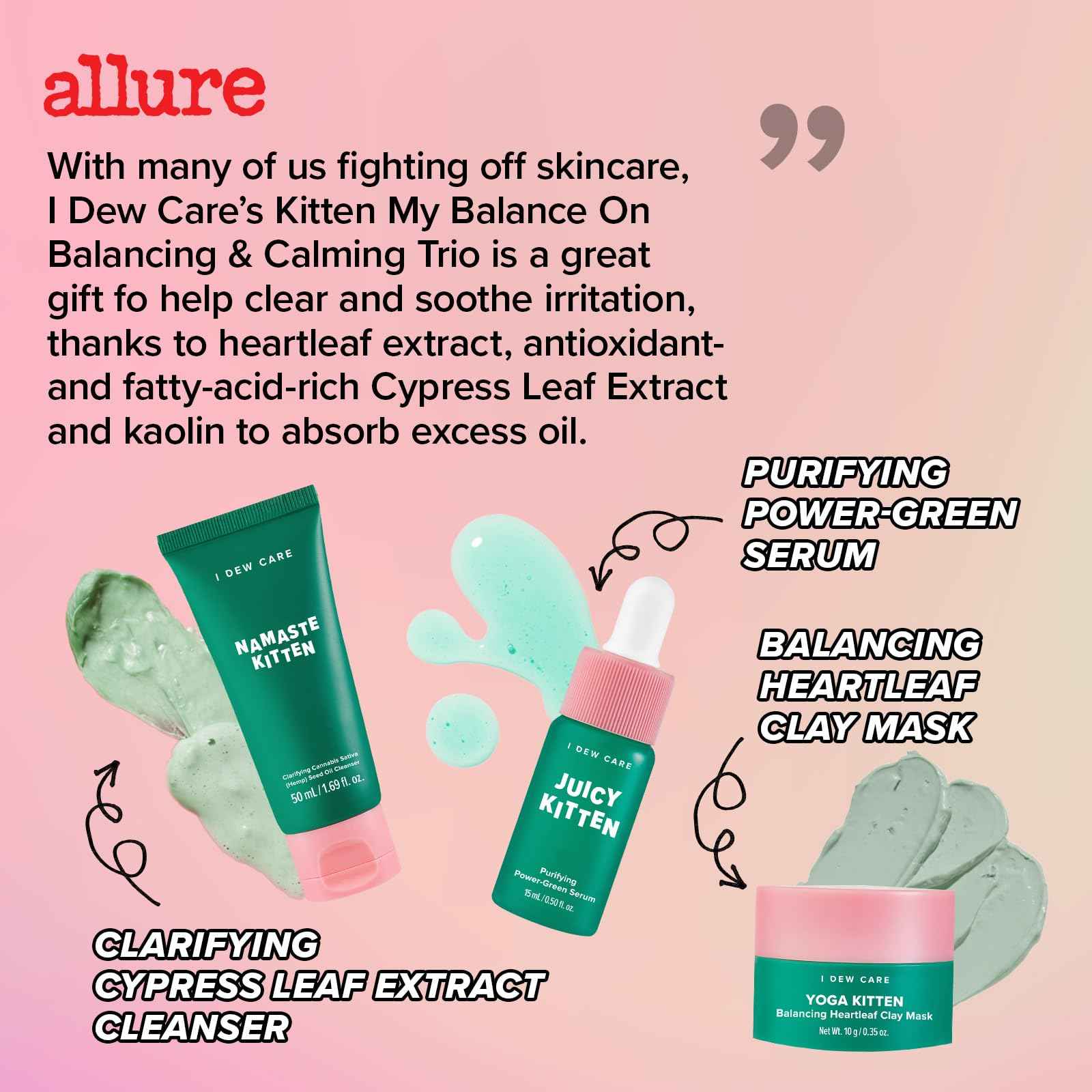 I DEW CARE Blemish Heartleaf Skincare Set - Kitten My Balance On | Foam Cleanser & Wash-off Mask & Serum, Clear & Soothe Irritation, Absorb Excess Oil, Gentle Face Wash, Travel Size, Stocking Stuffers
