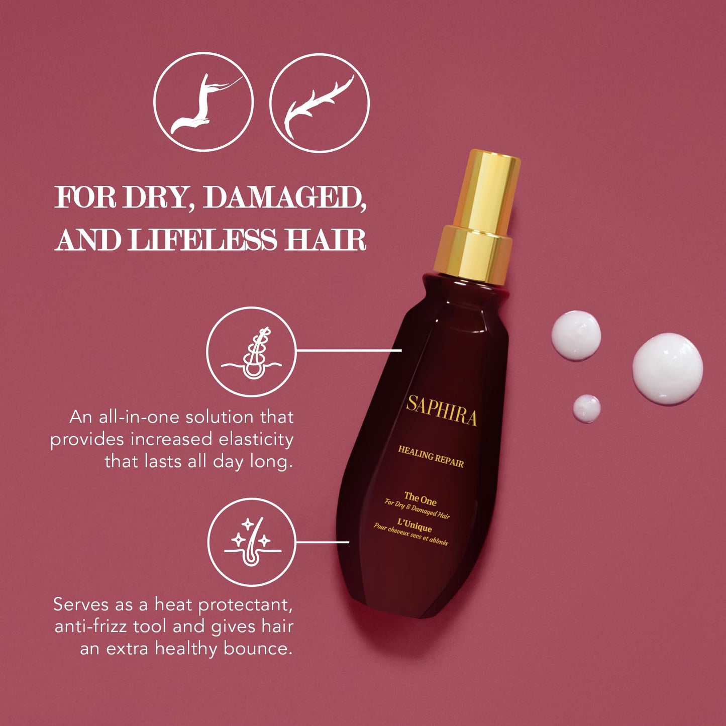 Saphira The One Healing Repair Leave-In Treatment with Dead Sea Minerals – Multi-Benefit Leave-In Conditioner for Repair, Hydration & Heat Protection – Professional Hair Care (3oz/90ml)
