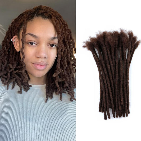 IXIMII #4 Dreadlock Extensions Human Hair 0.8 cm 8 inch 20 Strands Chocolate Brown Handmade Permanent locs with Needles and Comb Real Human Hair Dreads Extensions for Women Men Kids