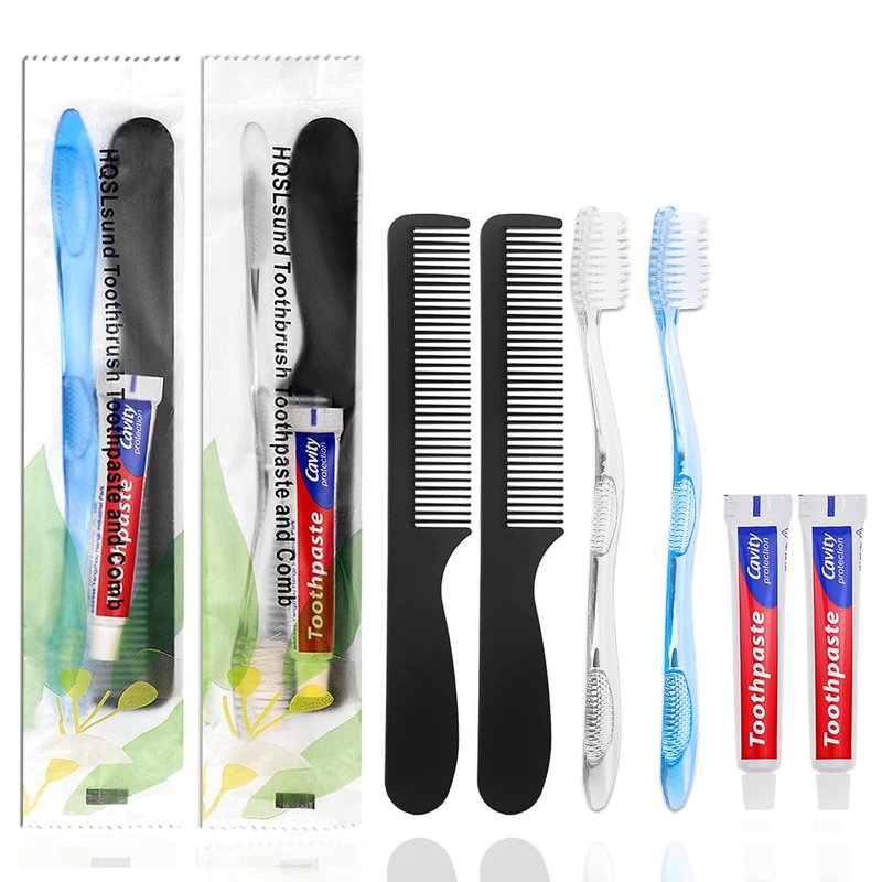 HQSLsund 50 Pack Disposable Toothbrushes with Toothpaste and Comb for Homeless Individually Wrapped,10g Travel Toothpaste,7inch Black Hair Comb, Bulk Toothbrush for Hotel,AirBnb,Shelter,Charity