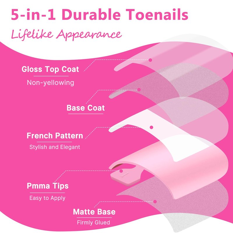 SENGYi Press On Toenails for Women French Tip Toe Nail Press Ons with Nail Glue Kit Nude Fake Toenails 120Pcs