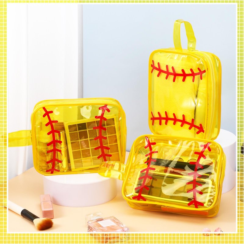 12 Pcs Softball Cosmetic Bag Team Gifts Accessories Makeup Bags Softball Clear PVC Cheer Case Toiletry Zipper Pouch Waterproof Travel Toiletry Handbag Purses Organizer for Women Team Players Lover