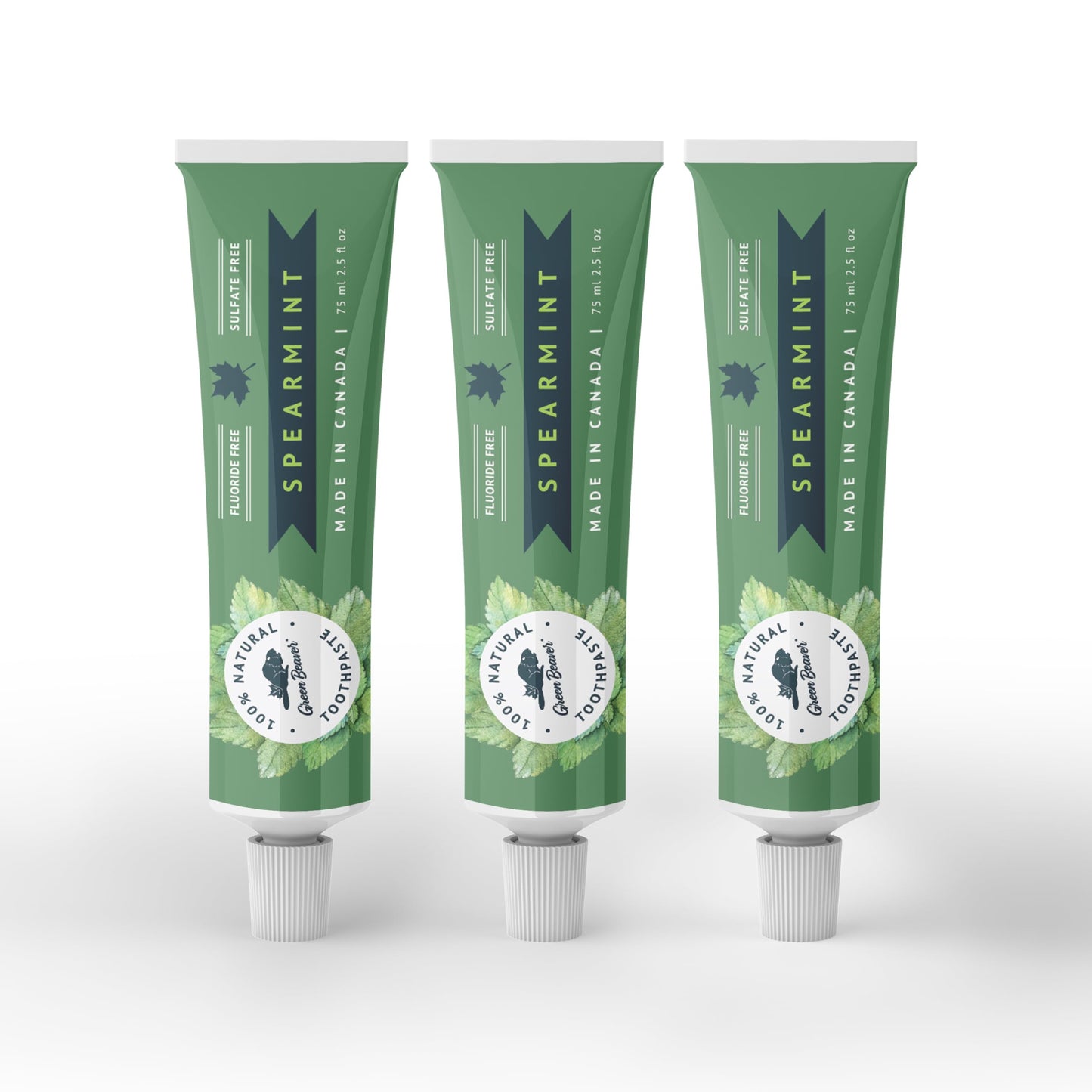 Green Beaver All Natural Organic Toothpaste, Vegan, Fluoride Free & Gluten Free Toothpaste, Spearmint Flavor, 75ml, 3 Pack