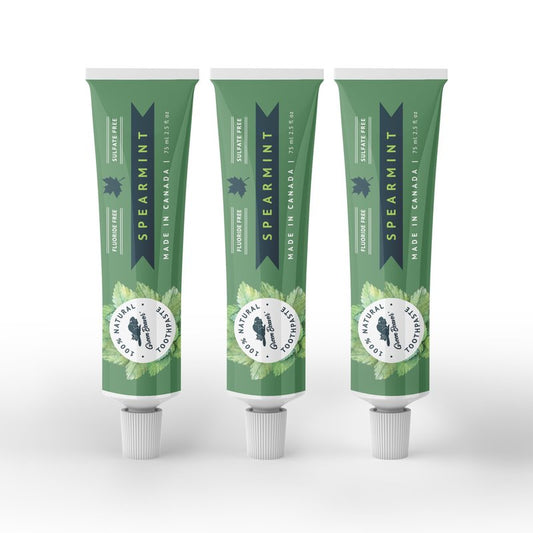 Green Beaver All Natural Organic Toothpaste, Vegan, Fluoride Free & Gluten Free Toothpaste, Spearmint Flavor, 75ml, 3 Pack