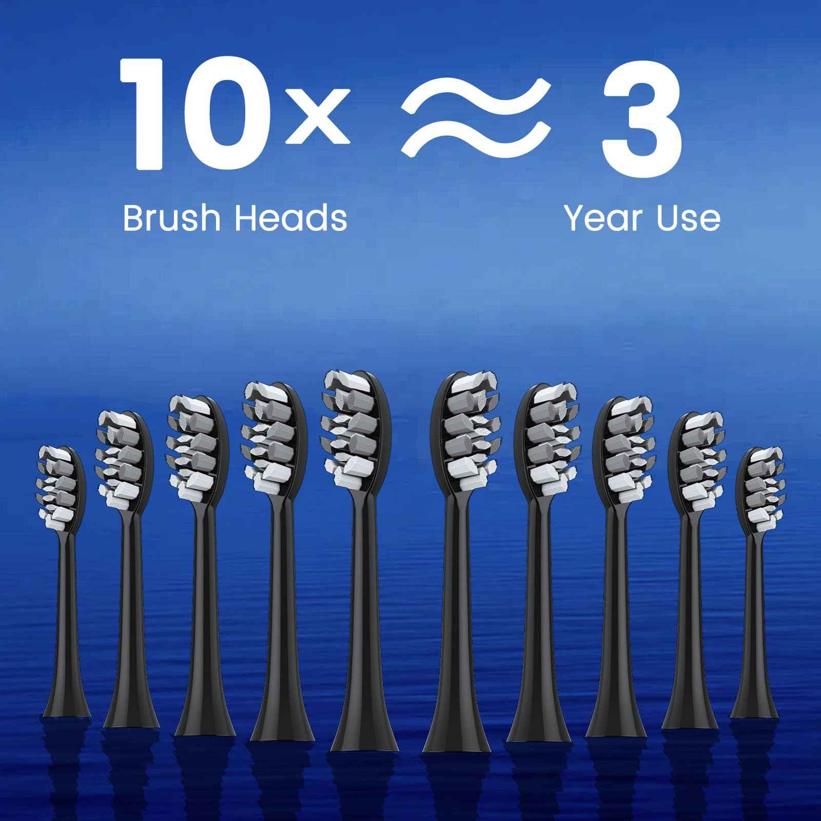 Lumivoid Sonic Electric Toothbrush with 10 Brush Heads for Adults and Children, Up to 30 Days on a Single Charge, 5 Modes, Built-in 2-Minute Smart Timer, IPX8 Waterproof Electric Toothbrush (Black)