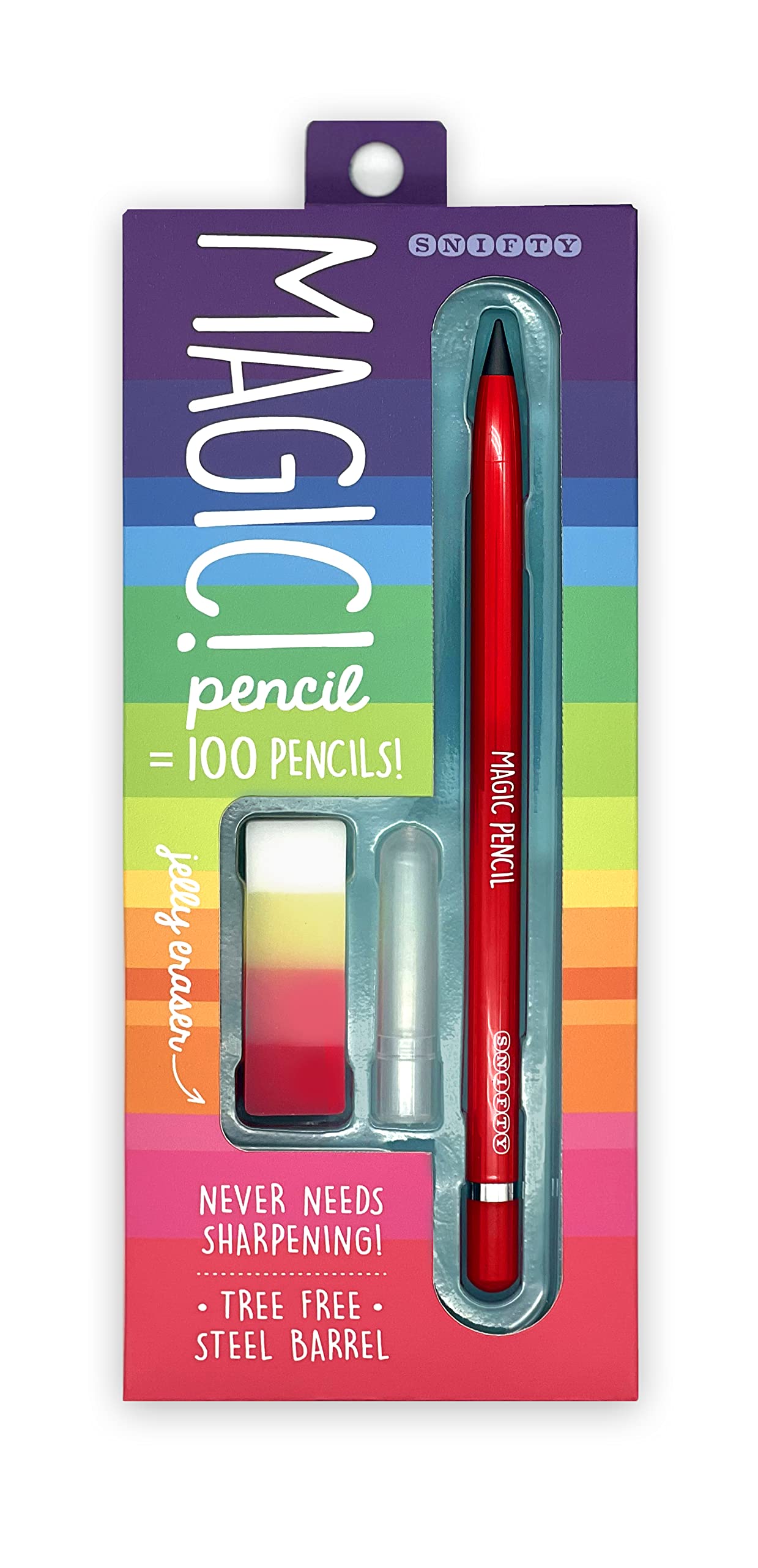 SNIFTY Magic Pencil - Compressed graphite tip equals 100 pencils - red barrel + matching chunky eraser