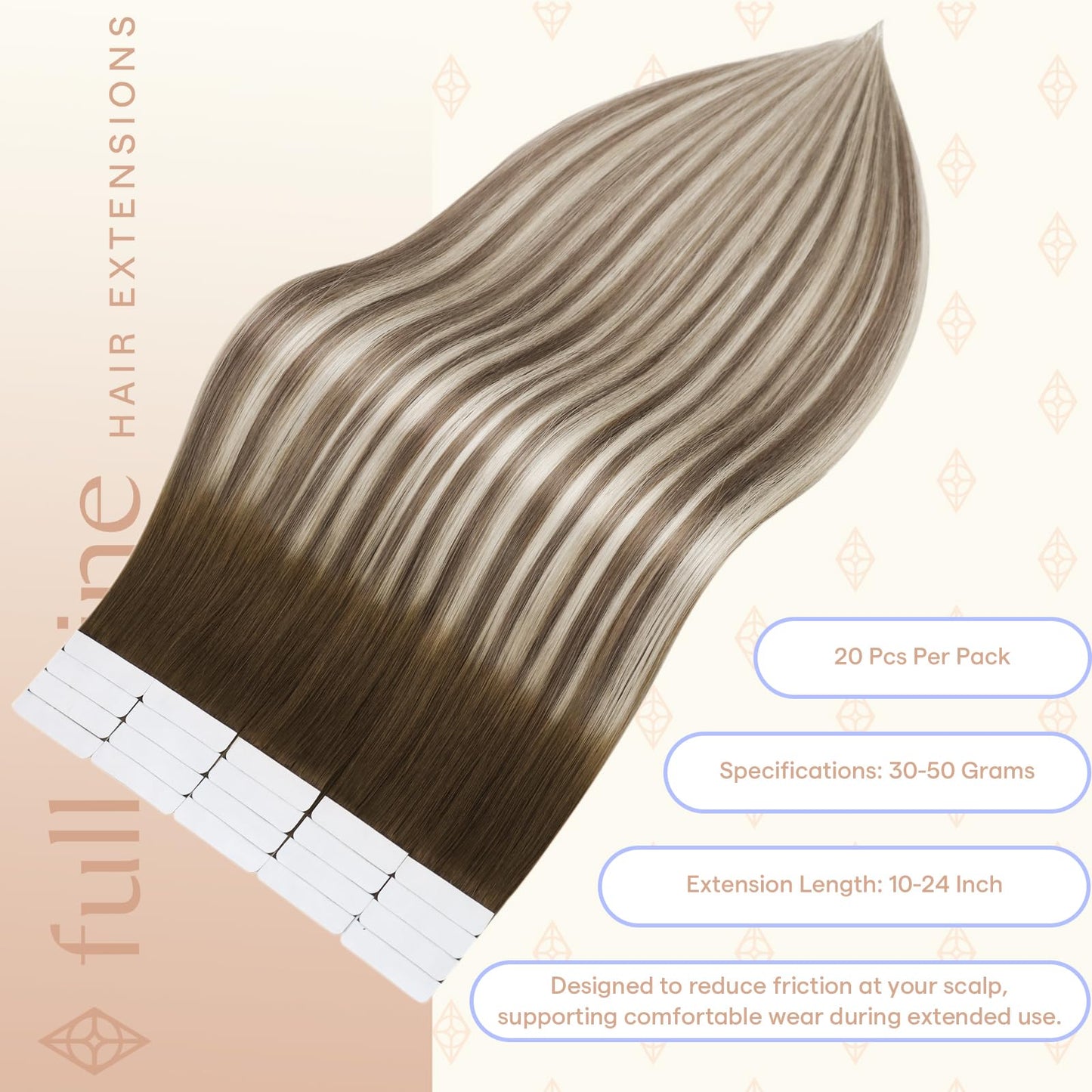 Full Shine Tape in Hair Extensions Human Hair 18 Inch 50 Grams 20 PCS Invisible Seamless Skin Weft Tape in Extensions Color 3 Walnut Brown to 8 Hazelnut Brown 22 Ash Blonde for Party