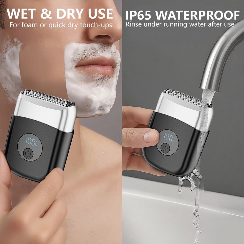 Mini Triple Foil Shaver for Men: Electric Razor｜Ergonomic Grip｜IPX7 Waterproof｜120min Runtime｜Fast USB-C Charge｜Perfect Gift for Travel Business Trip