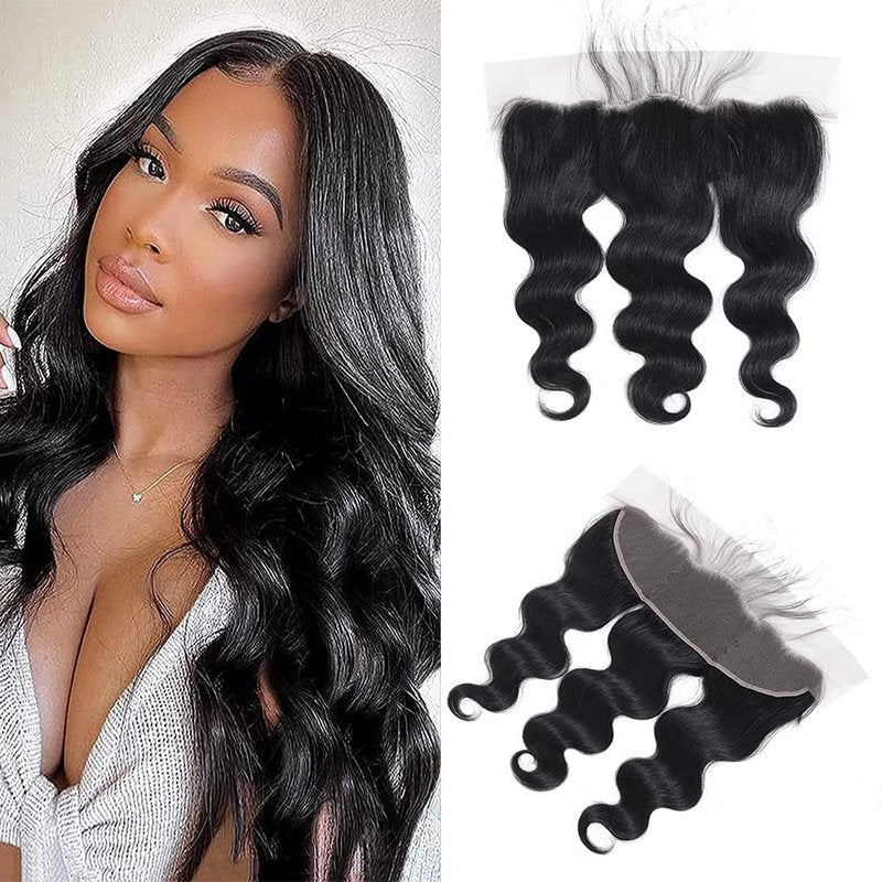 Winky Cool Body Wave Frontal Closure 13x4 Transparent Lace Frontal Brazilian Virgin Human Hair, 150% Density, 16 Inch, Black