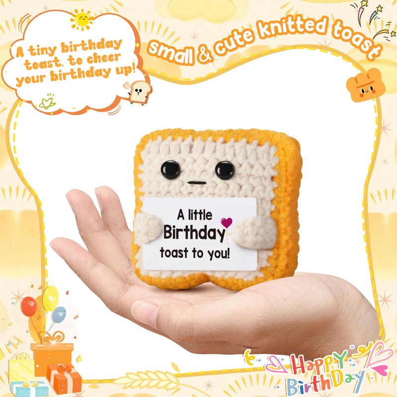 Ovrrcame A Little Birthday Toast to You - Funny Happy Birthday Gifts for Women, Men, Mom, Dad, Sister, Best Friend - Unique Birthday Decorations Crochet Toast Gift Card for Her/Him Ideas, Fathers Day