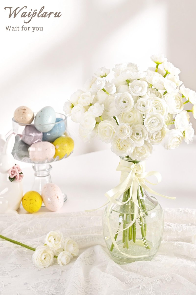 Waipfaru Ranunculus Artificial Flowers, 18Pcs 14In Fake Peonies Artificial Flowers, White Faux Flower for Vase Silk Flower Real Touch Faux Peony Bulk for DIY Wedding Bouquet Home Bridal Shower Decor