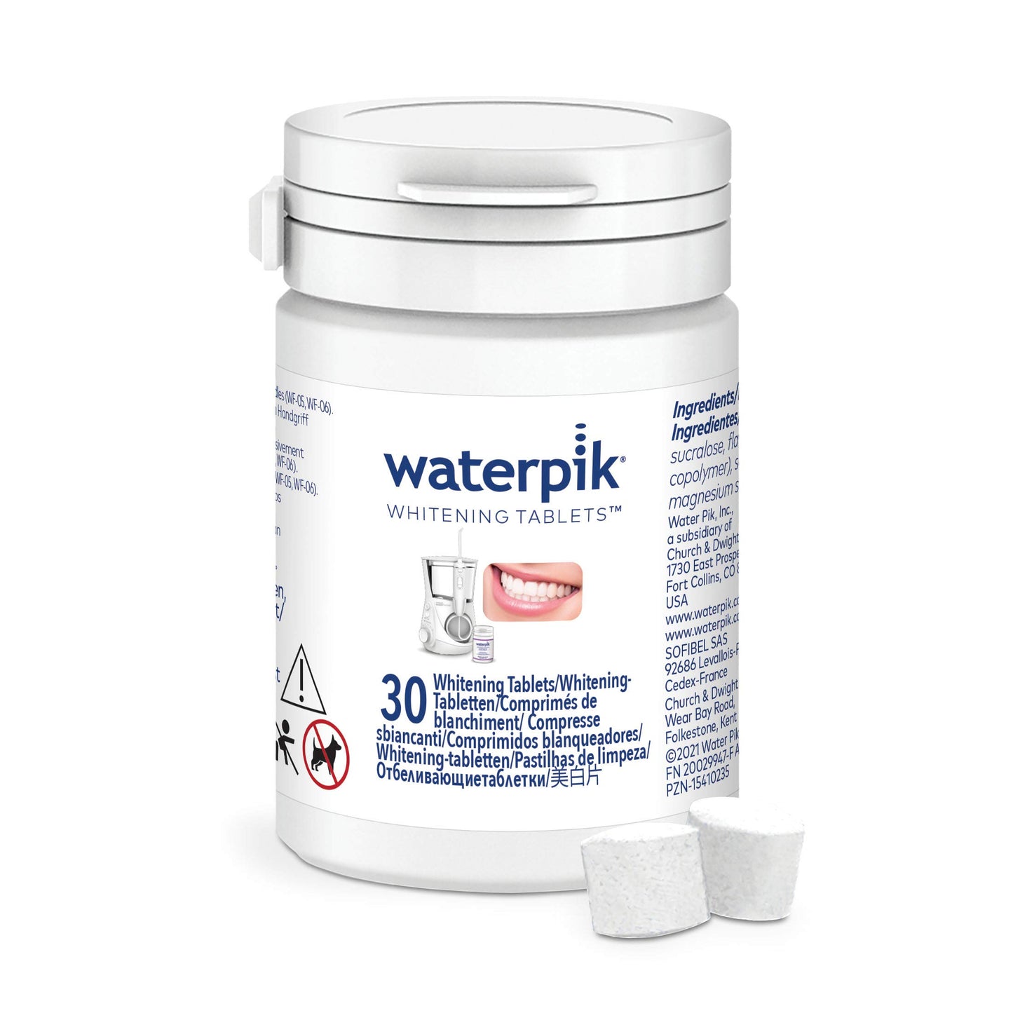 Waterpik Full Size Brush Heads with Covers for Toothbrush, Black, Pack of 2 & Whitening Water Flosser Refill Tablets for Whitening Flosser, Pack of 30