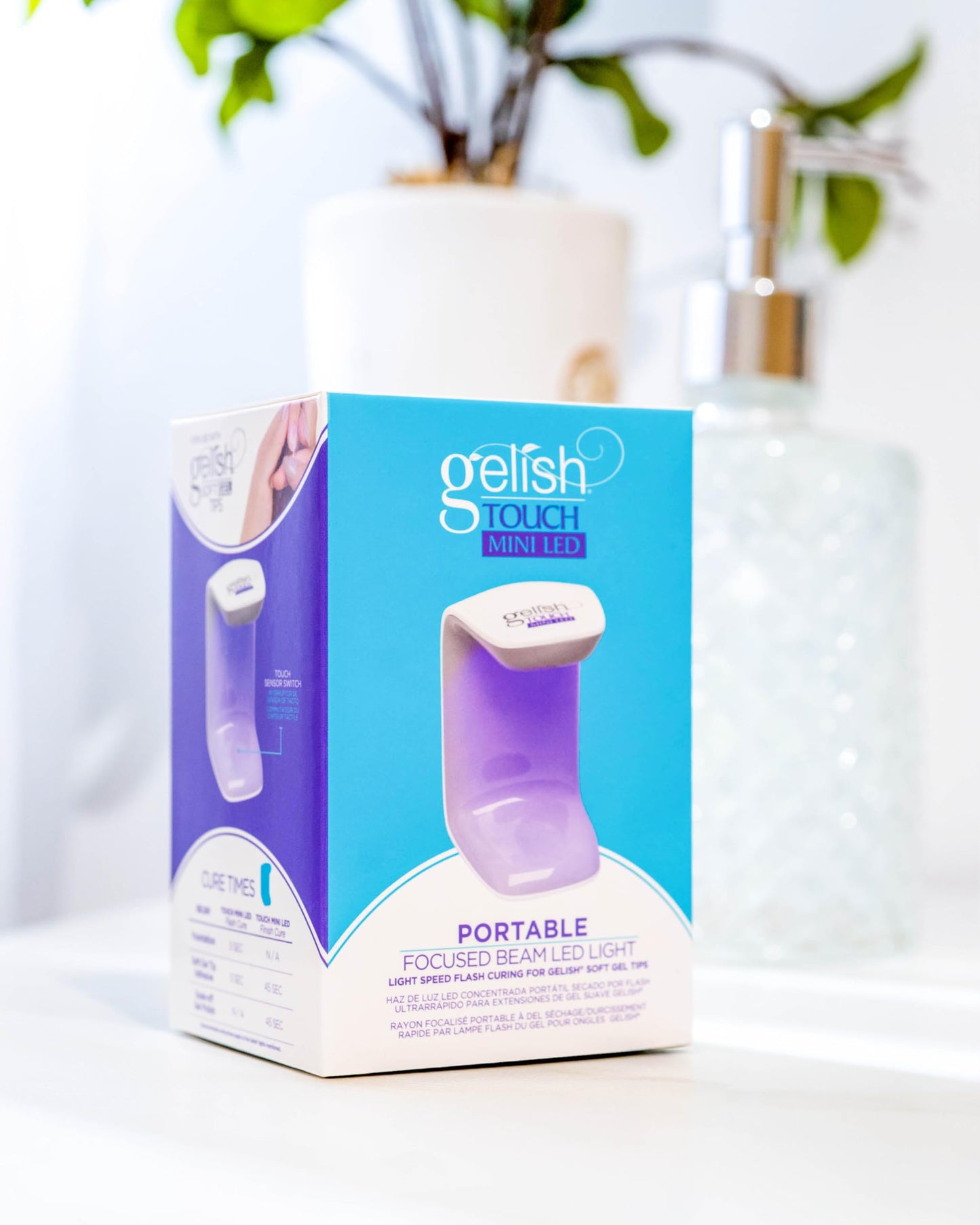 Gelish MINI Touch LED Light – Portable & Rechargeable LED Curing Light for Soft Gel™ Tips & Quick Gel Nail Repairs, Touch Activated, 30-Second Cure, USB Cable Included.