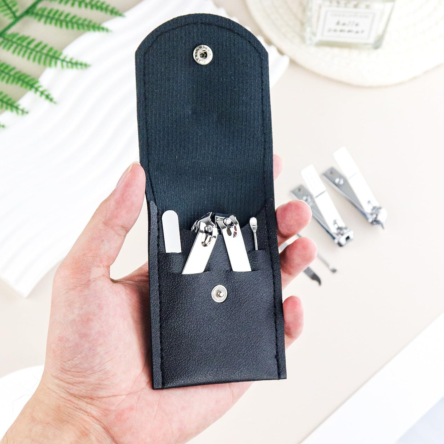 HAIFOTRVA 30 Sets Finger Nail Clipper Set Bulk,4 in 1 Black Adult Stainless Steel Travel Manicure Kit with Case Individually Wrapped Nail Clippers Bulk for Homeless,Hotel,Charity
