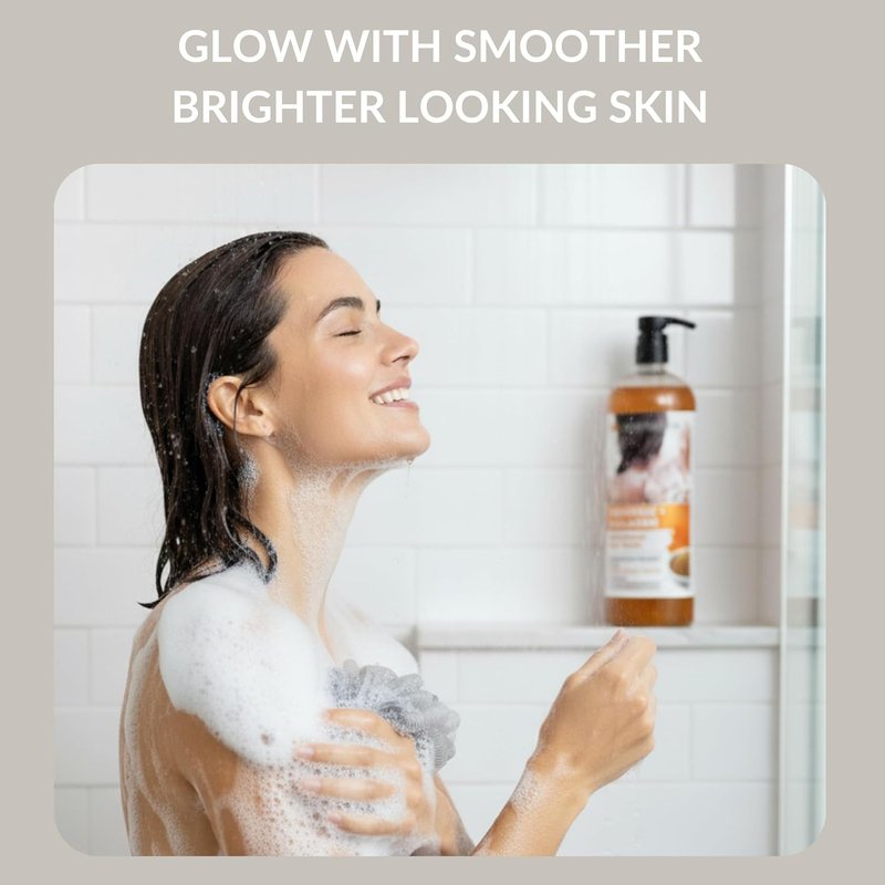 Turmeric & Collagen Body Wash - Brightening Exfoliating Shower Gel with Brown Sugar & Vitamin E | 33 fl oz