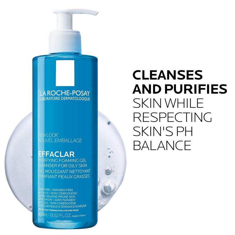 La Roche-Posay Effaclar Purifying Foaming Gel Cleanser - Oily Skin Face Wash with Zinc Pidolate, Alcohol-Free & Oil-Free