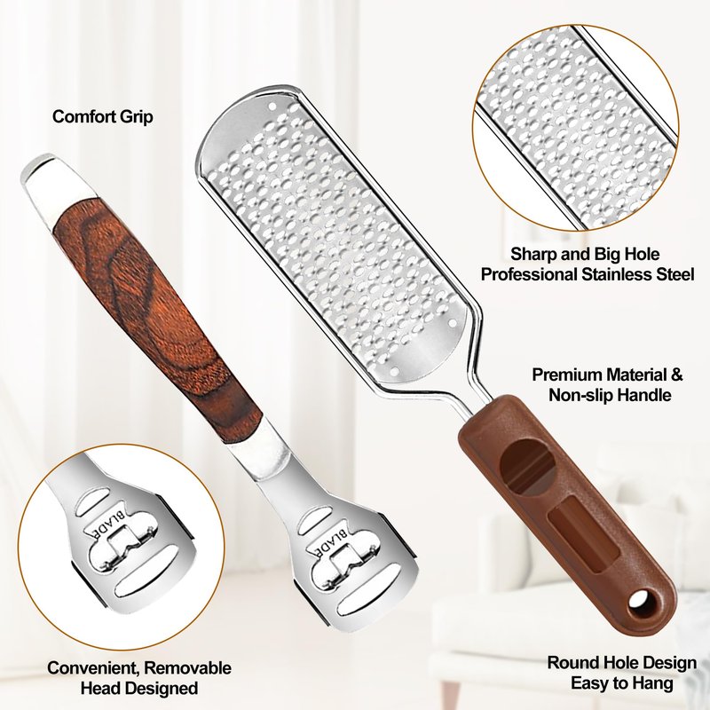 53pcs Foot File Callus Remover,Stainless Steel Large Foot Rasp Foot Scrubber & Foot Care Pedicure Callus Shaver(50 Replacement Blades & 1 Foot File Head),Foot Grater Foot Scraper for Wet and Dry Feet