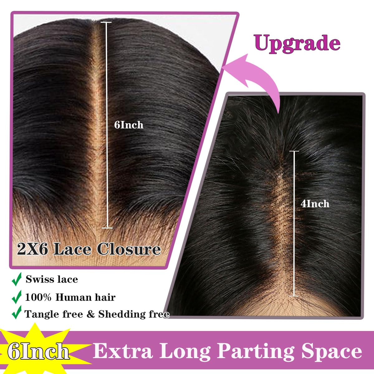 Mnador 2x6 Skinlike Real HD Lace Closure Deep Parting Straight Human Hair, 0.095mm Ultra-thin HD Lace, Tiny Knots, Brazilian Virgin Hair Closure, Pre-plucked with Natural Hairline, 12inch
