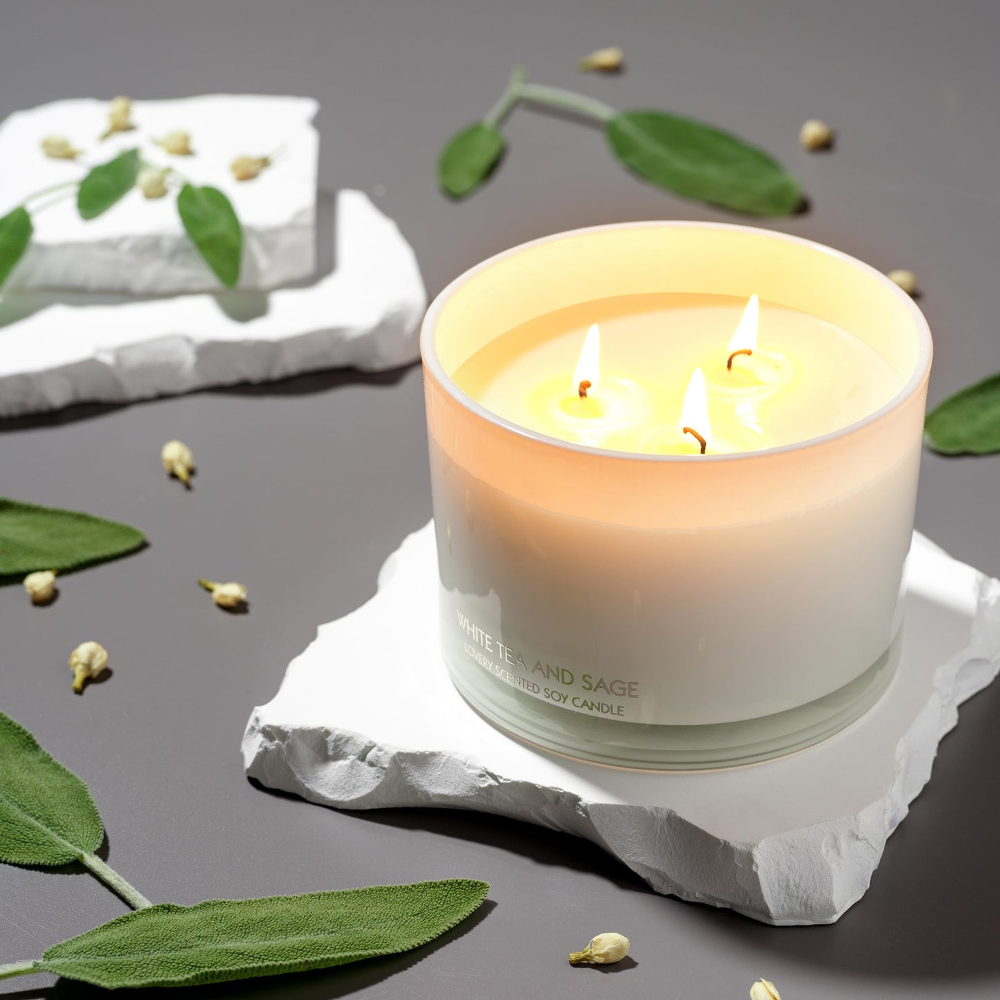 Luxury White Tea & Sage Scented Candles, Large Soy Candles, 3 Wick Aromatherapy Candle, Wedding Gift, Birthday Gifts for Women, Men, Mom, Stress Relief Relaxation Gifts, Candles for Home Scented