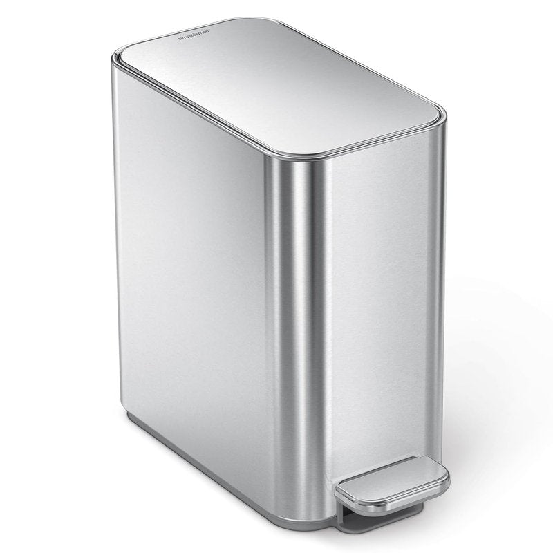 Simplehuman Slim Step Trash Can - 5L Compact Bathroom Bin with Silent Close Lid & Steel Pedal | Brushed Stainless Steel