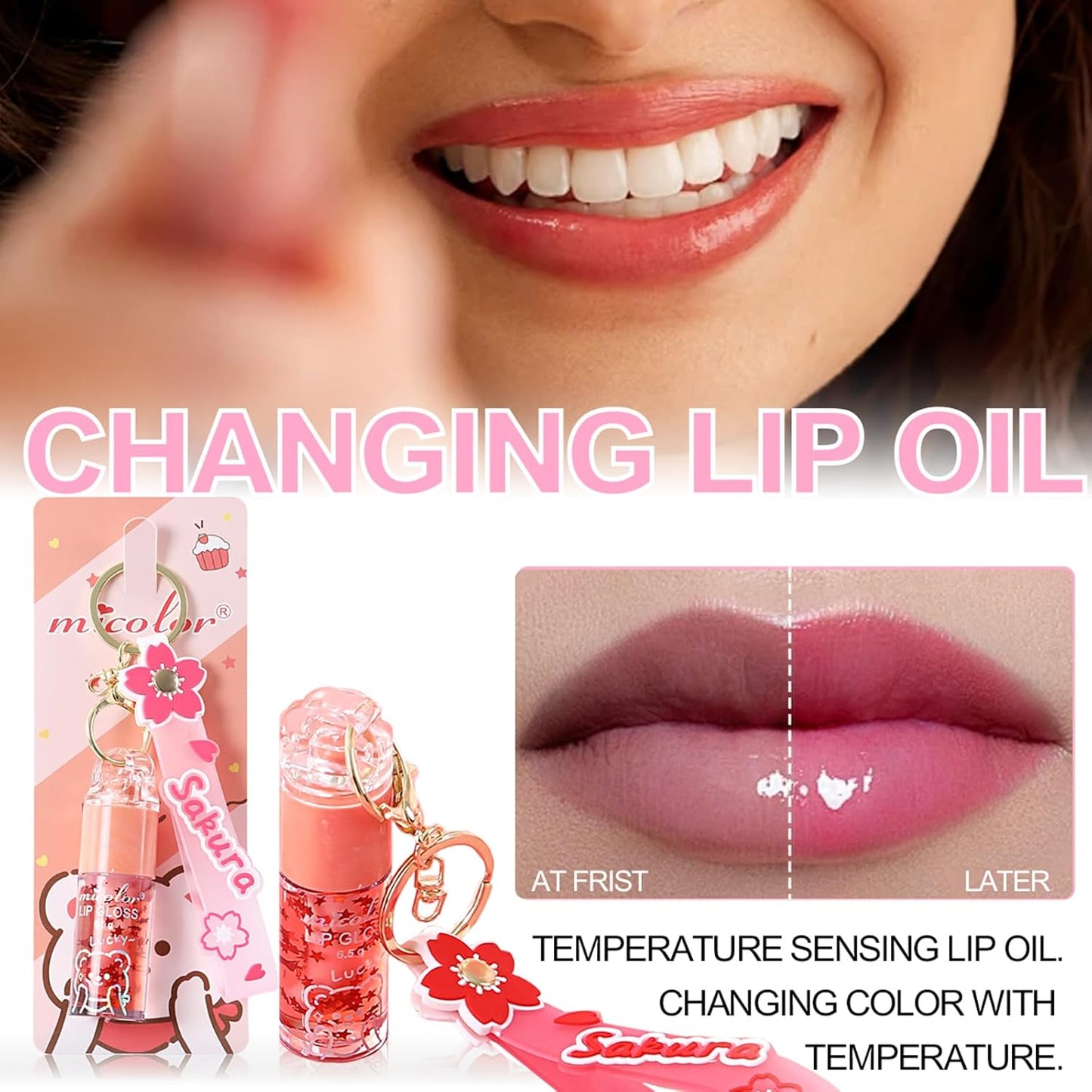 Hydrating Lip Gloss Set - Glossy Shimmer Finish | 3 Colors with Natural Moisturizing Formula & Sakura Keychain Design