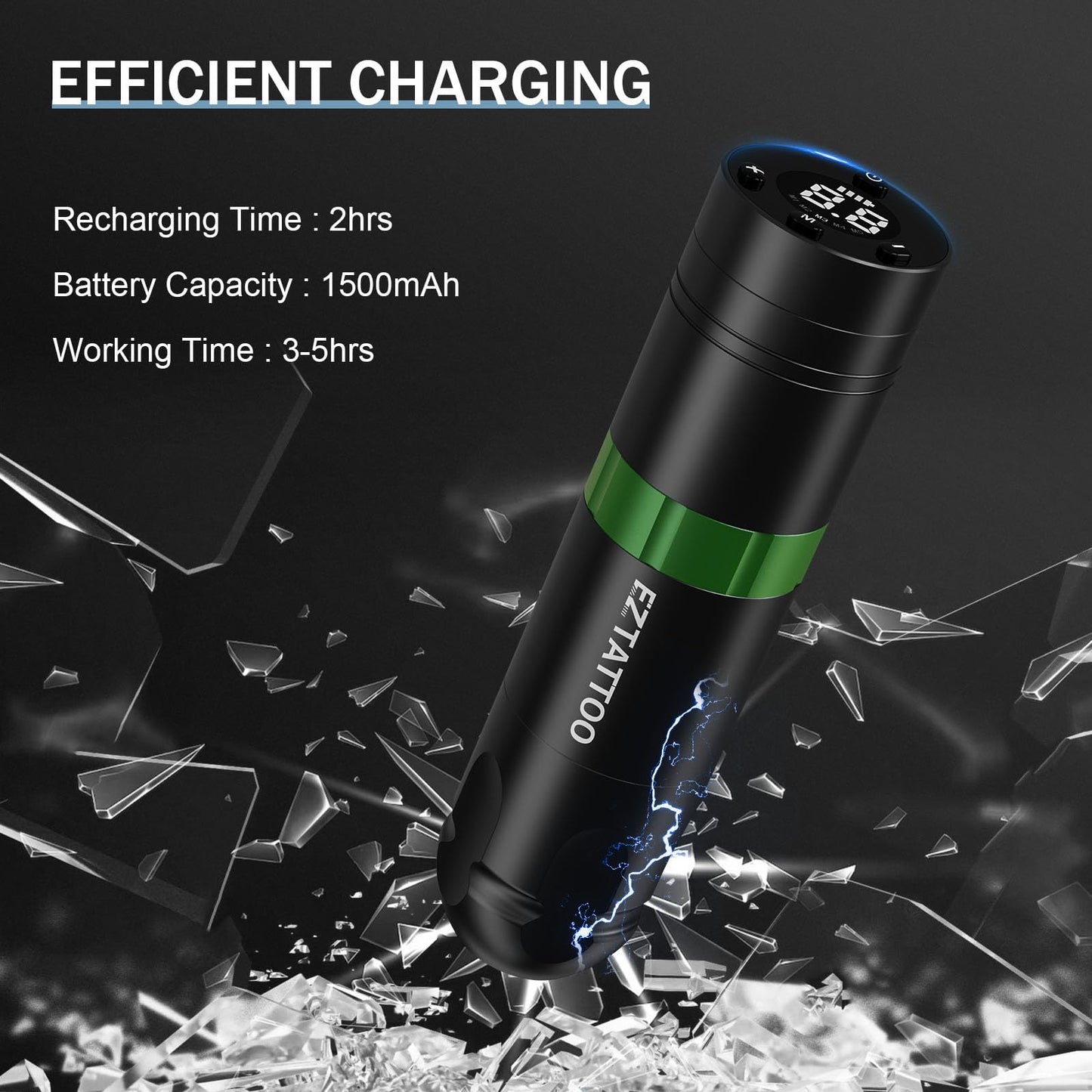 EZ Wireless Tattoo Machine - Tattoo Pen Machine with 1500mAh Battery Power Supply Rotary Tattoo Gun for Tattoo Beginners and Artists (Caster S Green)
