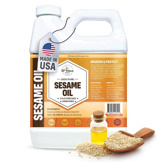 ORGANIC SESAME OIL (32 oz) Premium Cold Pressed Unrefined | 100% Pure Sesame Oil for Skin, Face, Hair, Soap Making | Carrier for Essential Oils | Available in Bulk | 32 FL OZ