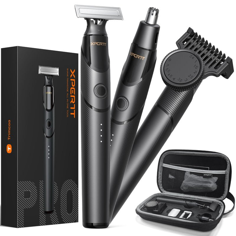 [2026 Upgraded] Beard & Nose Hair Trimmer Kit, [All-in-One] 12 in 1 Rotating Comb, Travel Body Hair Electric Shaver for Men, USB-C Fast Charging, Painless Razor Waterproof Wet/Dry, Black(Pack)