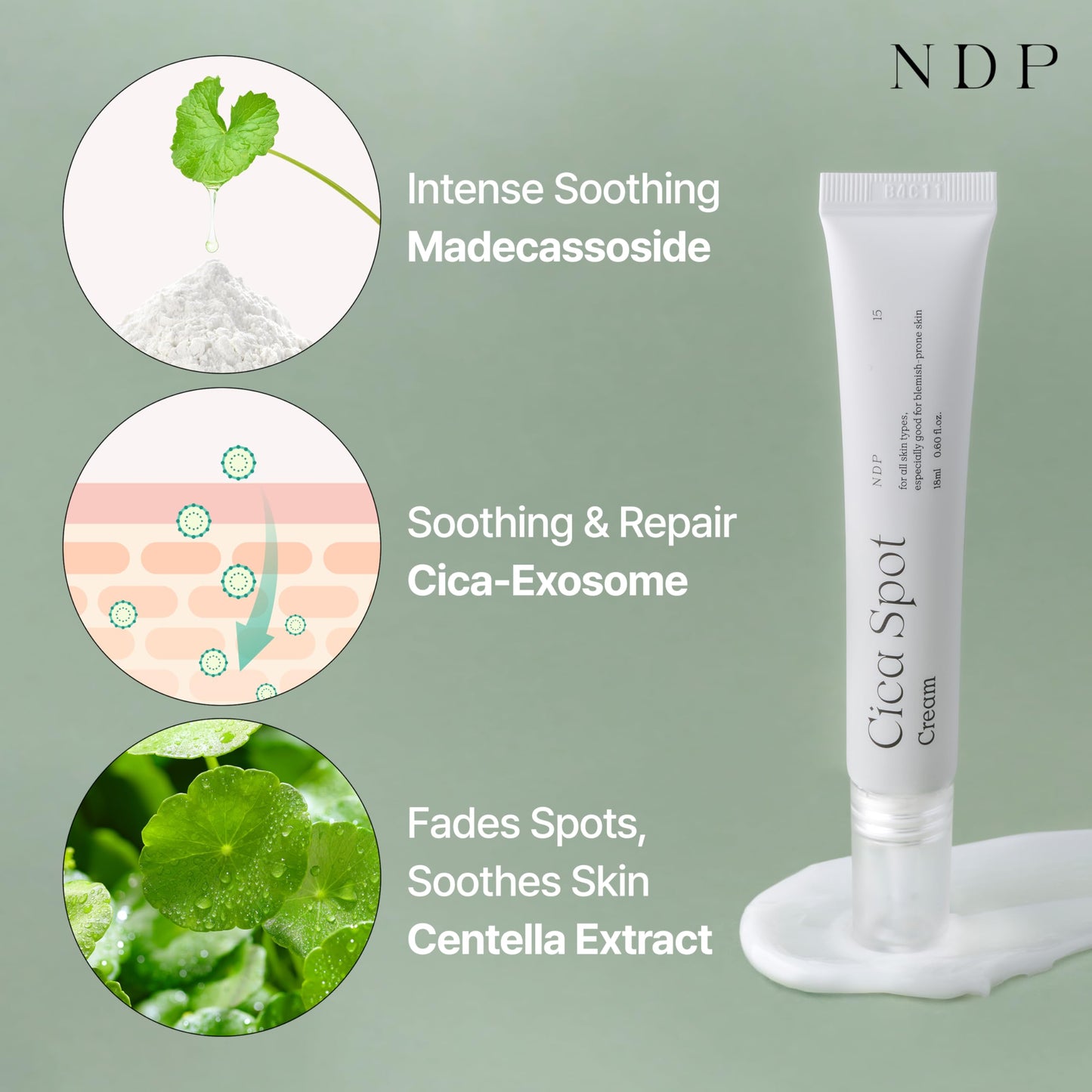 Cica-Exosome Spot Cream (18ml / 0.60 Fl oz) | Post-Blemish Recovery, Soothing, Redness Relief Gel with Madecassoside, Niacinamide, Panthenol for Sensitive Skin – NDP