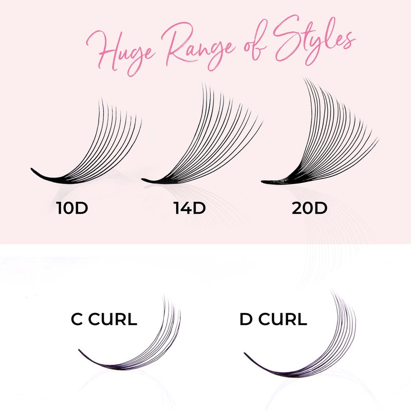 One V Salon, 1000 Loose Professional Use Premade Fans Eyelash Extensions, D Curl Volume Lashes,14D 20D 10D-0.07 Thickness, 9-16mm Fluffy Handmade Fan Mixed Tray