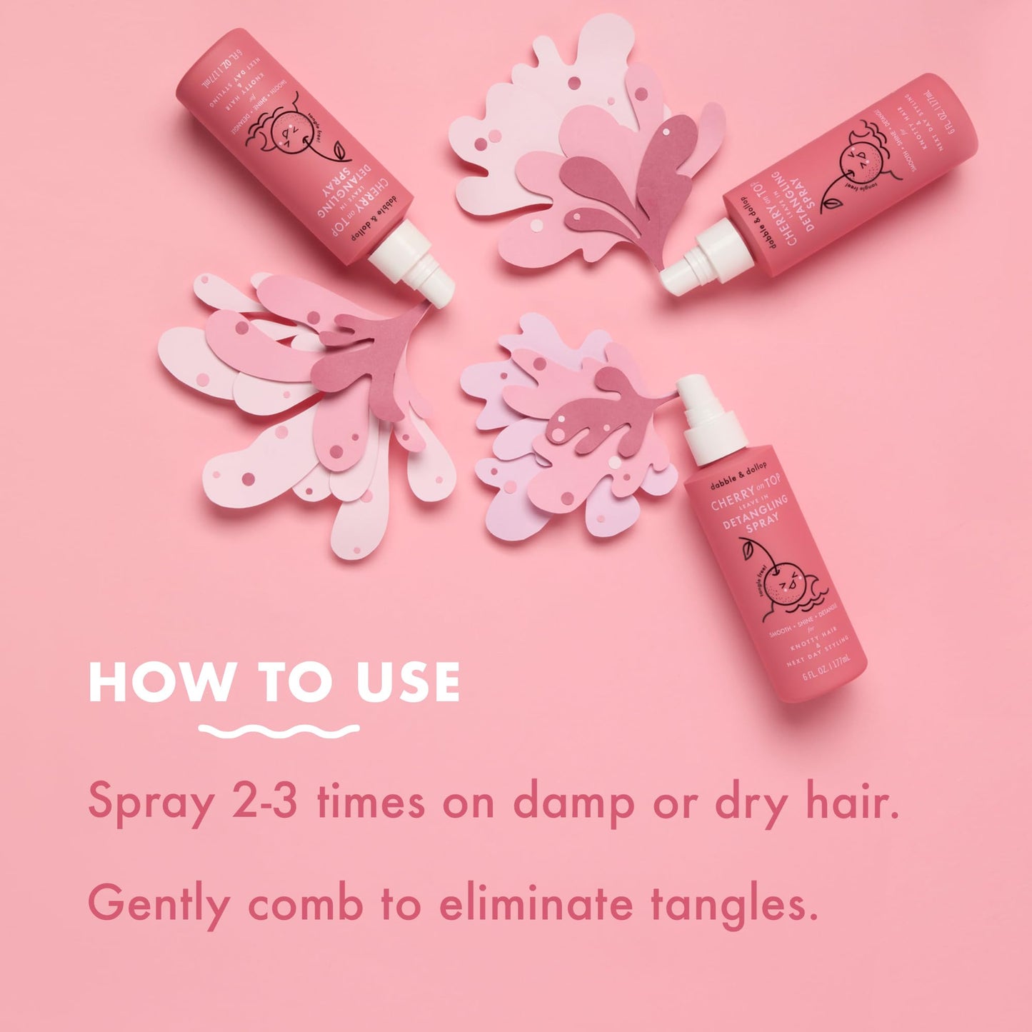 Dabble & Dollop Cherry on Top Kids Detangler Spray – Leave In Conditioner Spray for Kids & Toddlers, Detangling Spray for All Hair Types – Gentle, Naturally Derived, Hypoallergenic (6 oz, Pack of 2)