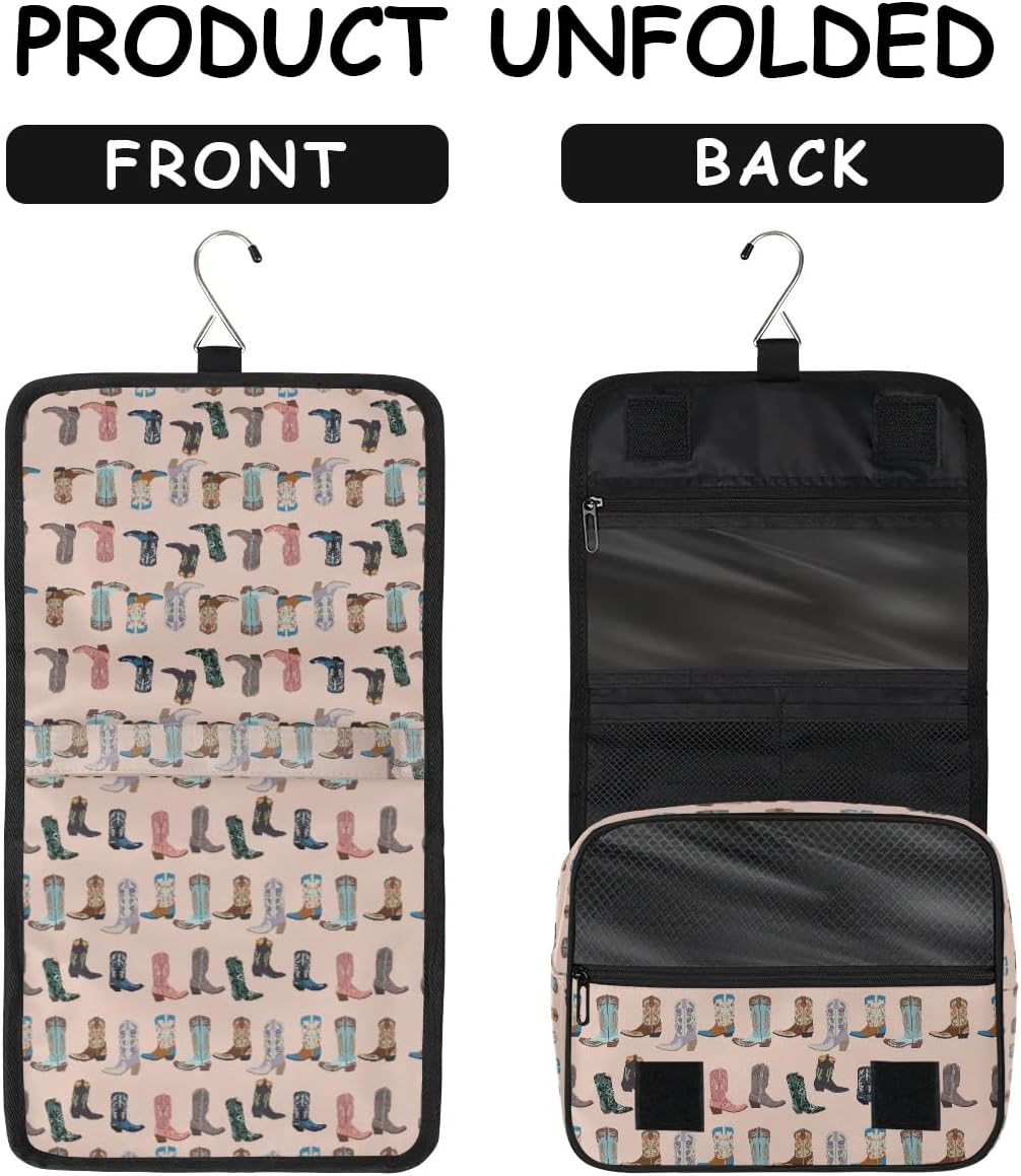 Travel Toiletry Bag - Pink Retro Western Print | Large Makeup Organizer with Hanging Hook