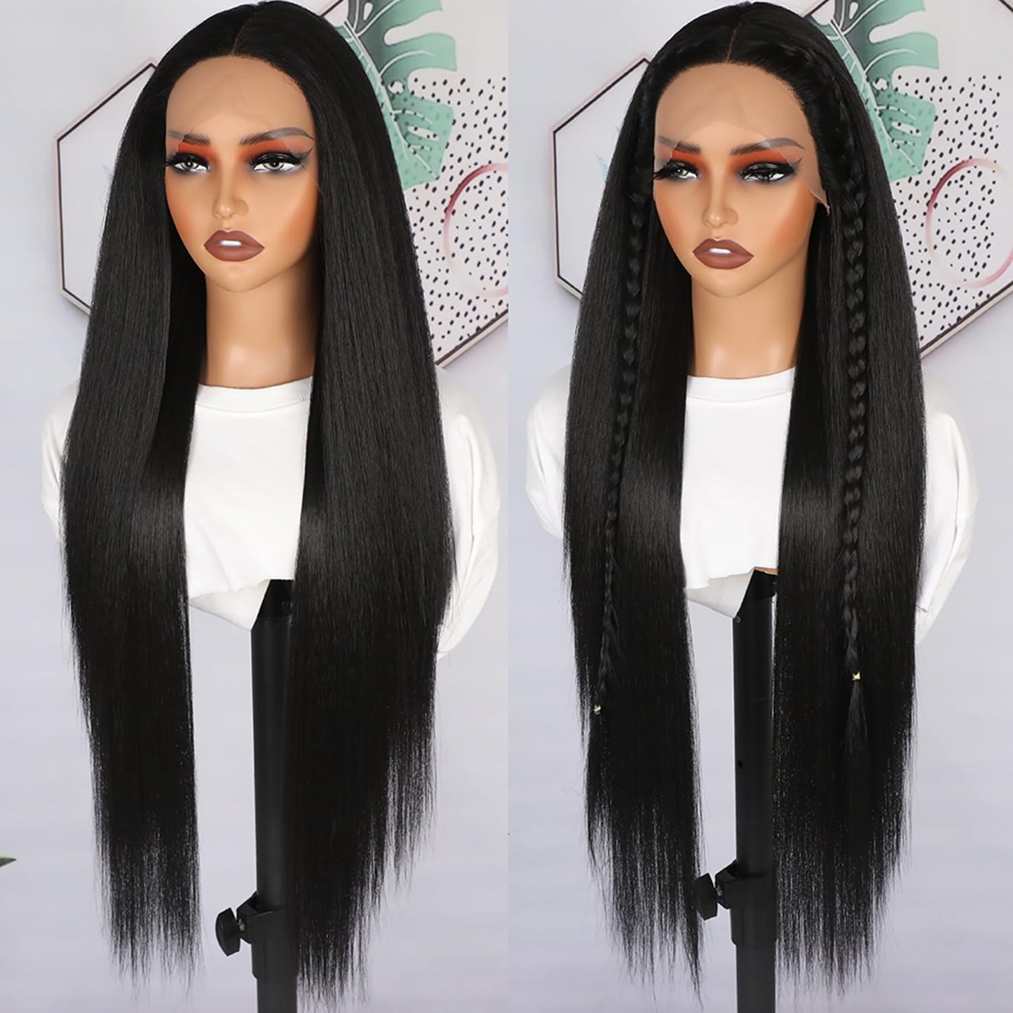 Lezaxiu Black Body Wave Lace Front Wigs Pre Plucked Ready to Wear Wigs Glueless Long Wavy Wig Heat Resistant Wear and Go Wig Synthetic Lace Front Wigs for Black Women
