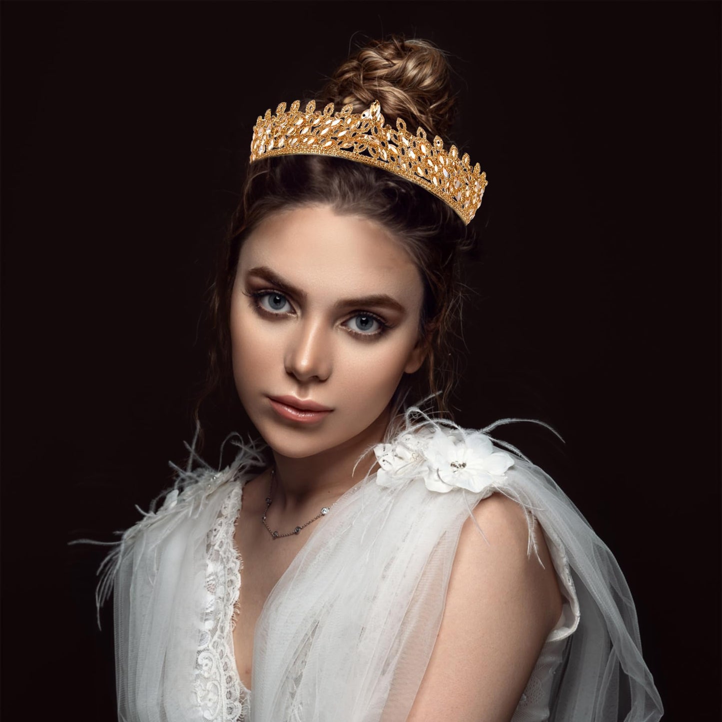 LIMELIA Women's Tiara, Crown for Henna Wedding Party | Glitter Hair Accessories for Bridal Birthday Pageant Prom Halloween Costume Christmas Party, Princess Crowns | Leaf Pattern - Honey