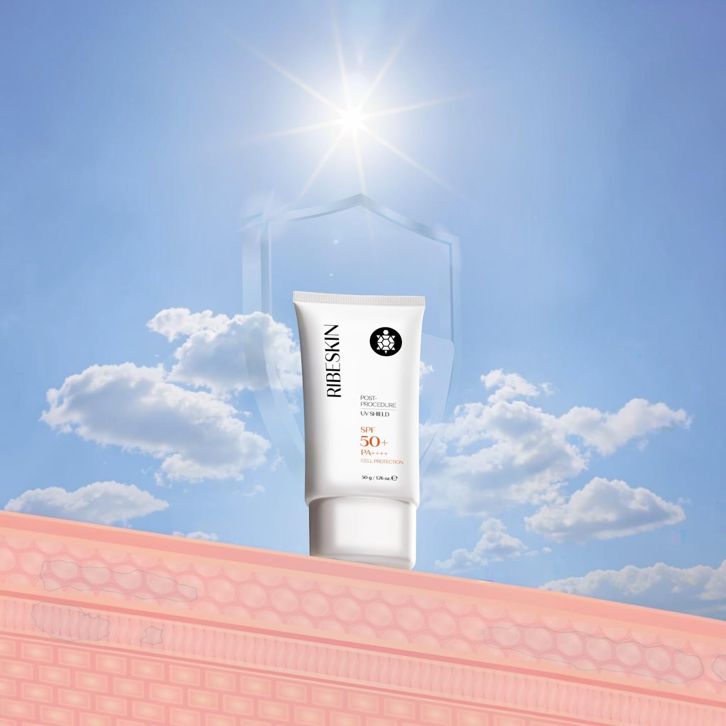 Ribeskin Cell Protection Mineral Sunscreen SPF 50+ PA++++, Zinc Oxide Mineral Face Sunscreen for Sensitive Skin, Lightweight Daily UV Protection, 1.76 Fl Oz