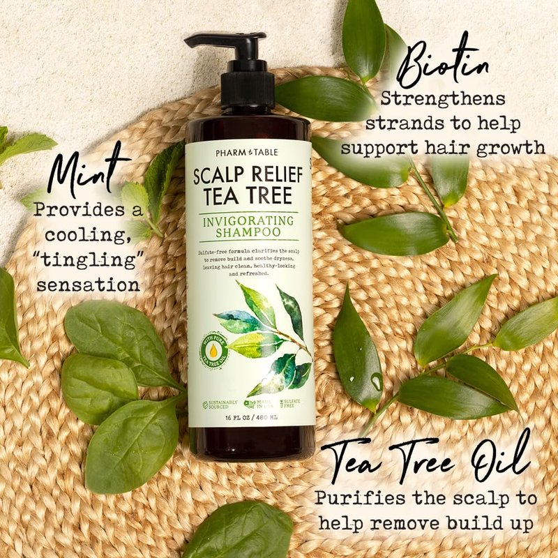 Tea Tree Shampoo for Men & Women - Deep Cleansing Sulfate-Free Formula | Relieves Dry Itchy Scalp, Infused with Biotin & Vitamin E, 16.2oz
