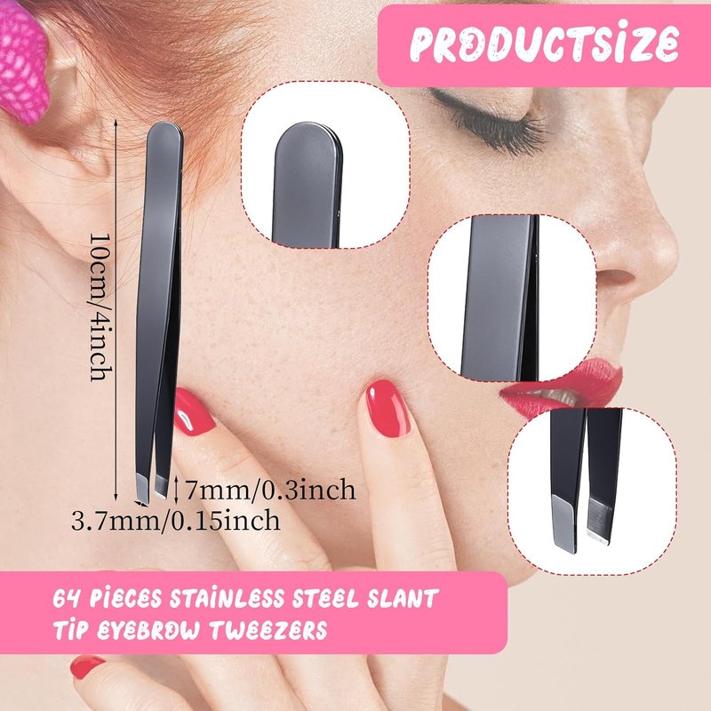 Professional Slanted Lash Tweezers - 64Pcs High Precision Stainless Steel for Eyelash Extensions & Ingrown Hair Removal