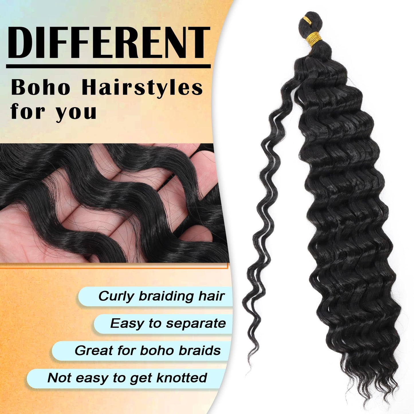 Eerya Ocean Wave Crochet Hair 18 Inch 6 Packs Deep Wave Crochet Hair for Black Women Synthetic Wavy Curly Braiding Hair for Boho Braids (18 inch,1B)