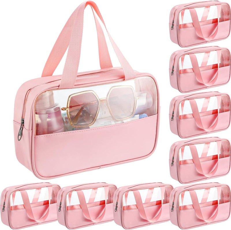 Translucent Makeup Bag Set - 9 Pcs Waterproof Toiletry Organizer for Travel | Portable Cosmetic Pouch - Pink