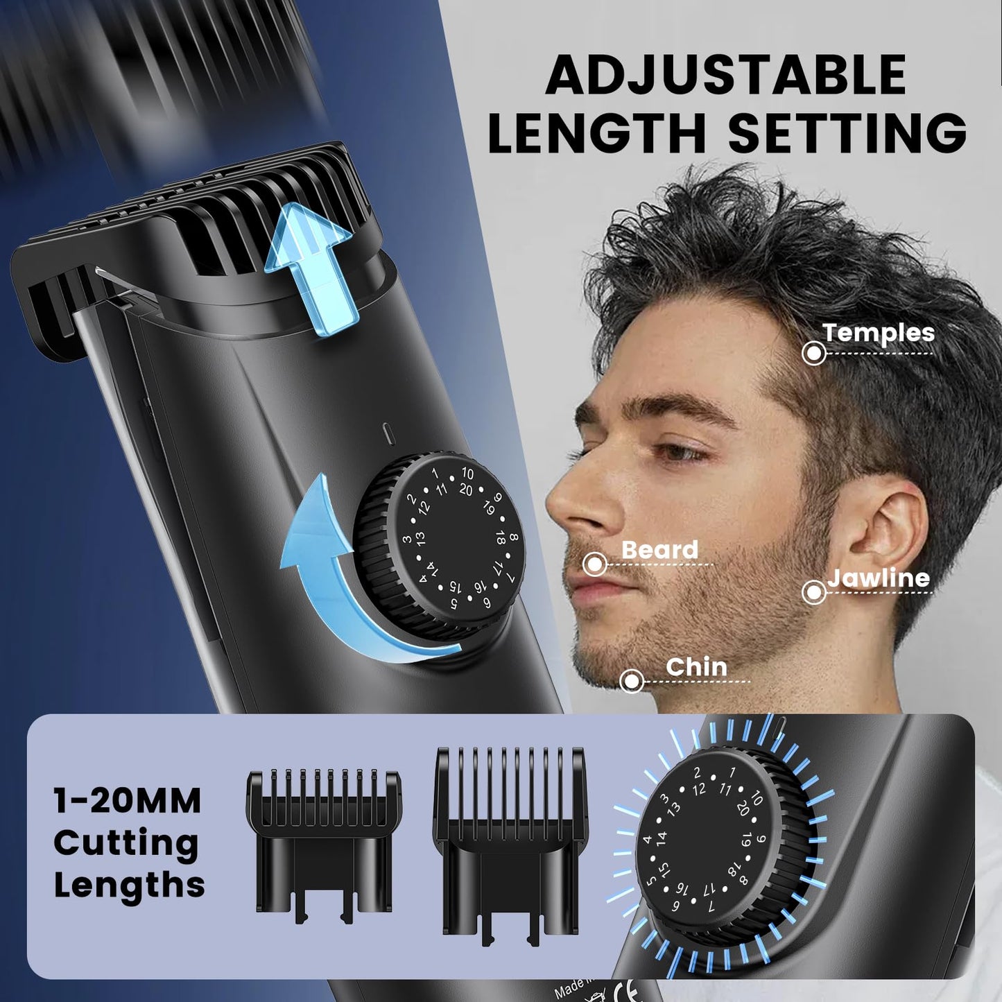 ENSSU Beard Trimmer for Men - Electric Cordless Vacuum Mens Beard Trimmer with Adjustable 20 Length Setting,Waterproof Mustache Trimmer with Ceramic Blade for Precision Facial Hair