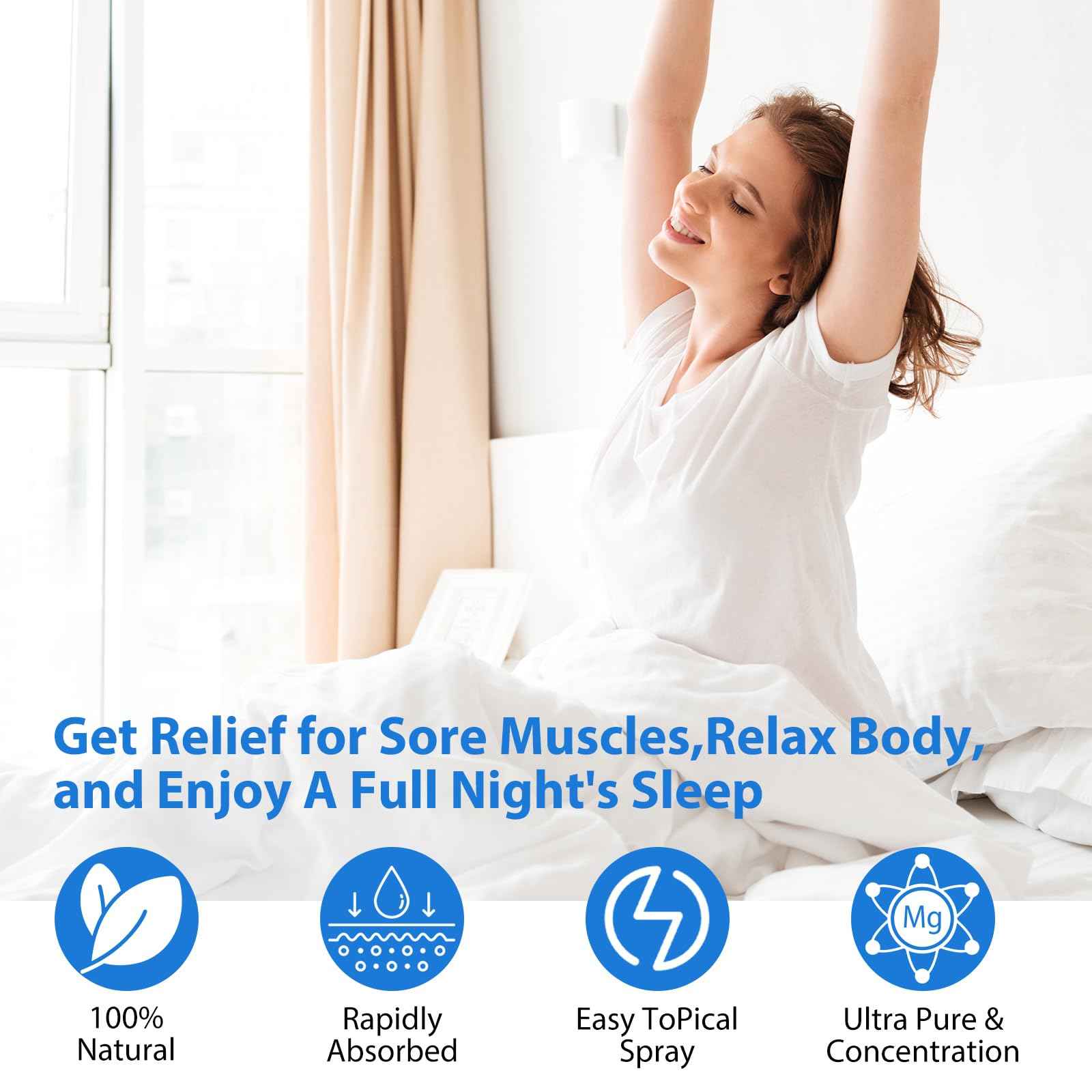 Magnesium Oil Spray - Magnesium Oil for feet - 100% Pure Magnesium Oil Spray Organic Natural Magnesium Spray - Nourish The Skin - Easy to Absorb and Use - Glass Bottle 2 fl oz (1pcs)