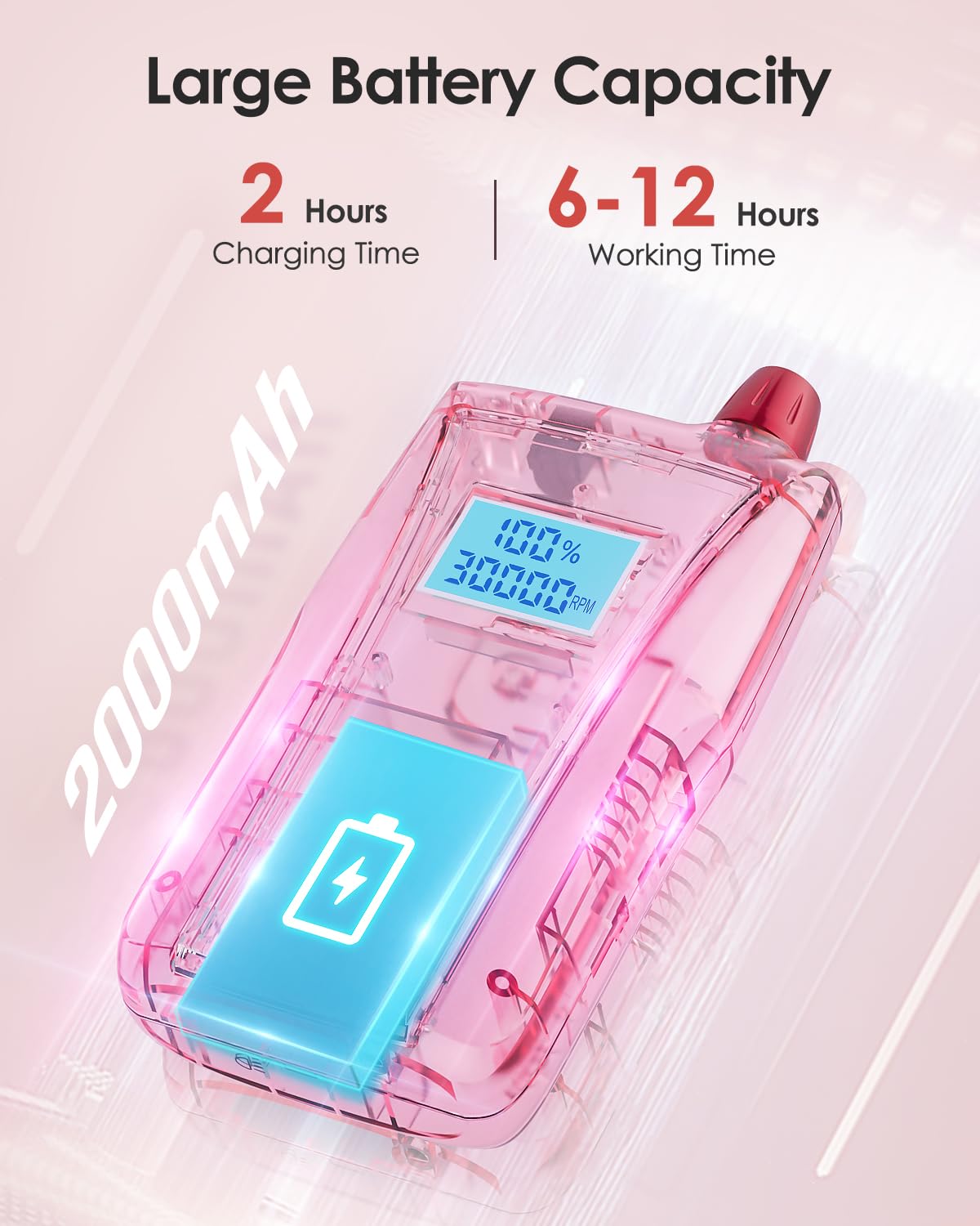 Beloving Portable Nail Drill Machine,30000RPM Rechargeable Electric Nail File Professional with Speed Display,Sanding Bands and Bits,Efile for Acrylic Dip Gel Nails Manicure Pedicure Home Salon Use