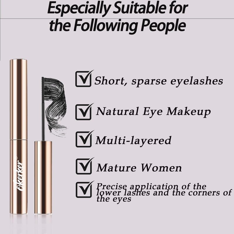 Black Mascara for Fine Short Lash & Older Women & Mulit-layered Lashes, Ultimate Length Volumizing Lower Bottom Lashes Mascara, Ultra-Precise Slim Adjustable Brush to Any Angle, Smudge-proof