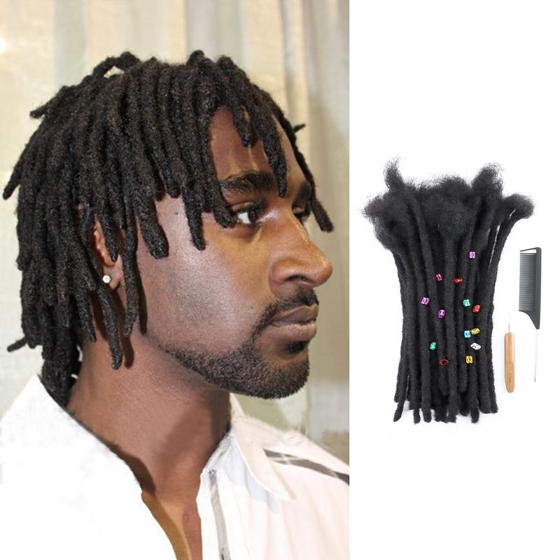 Coriario Natural Locs Extensions Human Hair 8 Inch 30 Strands 0.6cm Dreadlock Human Hair Dread Locks Extensions for Men/Women/Kids