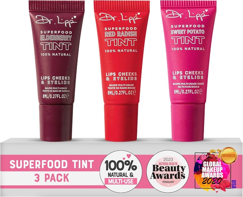 Dr. Lipp Superfood Lip Tint - 4-in-1 Tinted Balm for Lips, Cheeks & Eyes | Ultra Moisturizing, 3-Pack (3 x 8ml)