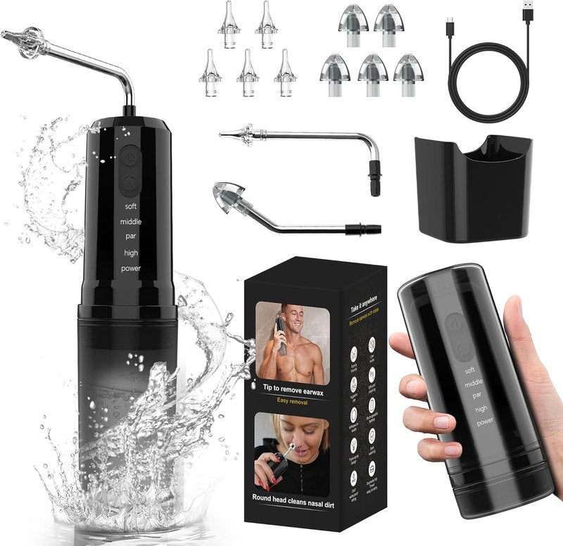 Electric Ear Wax Removal Kit - 2 in 1 Portable Ear Cleaner with 4 Pressure Modes | Includes Basin & Nasal Nozzles for Adults & Kids